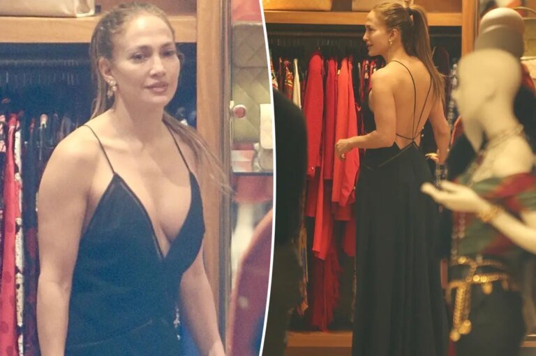 Jennifer Lopez Stuns in a Stylish Low-Cut Dress While Shopping in Beverly Hills