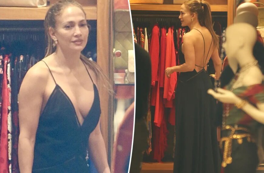 Jennifer Lopez Stuns in a Stylish Low-Cut Dress While Shopping in Beverly Hills