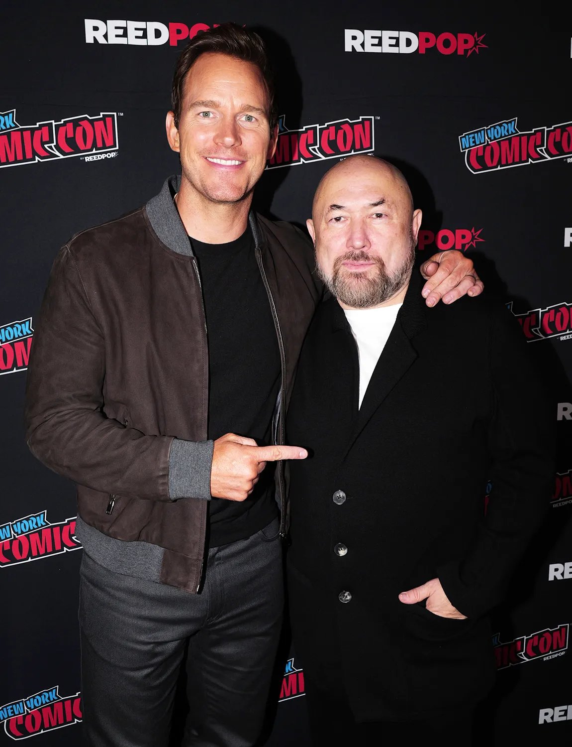 Chris Pratt and Timur Bekmambetov attend MERCY: Exclusive First Look with Chris Pratt, Kali Reis & Timur Bekmambetov New York Comic Con 2025 at The Jacob K. Javits Convention Center on October 09, 2025 in New York City. 