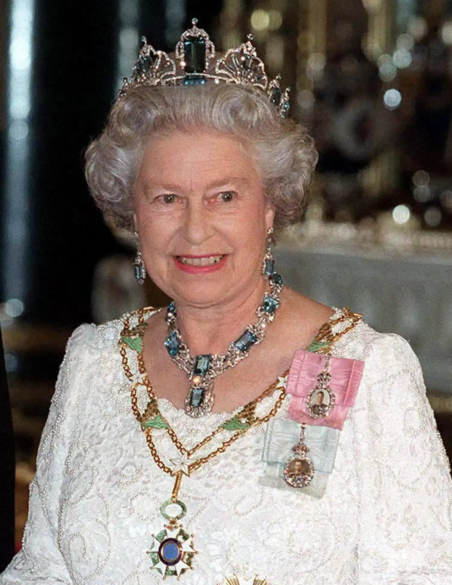 Queen Elizabeth at a state banquet in London.