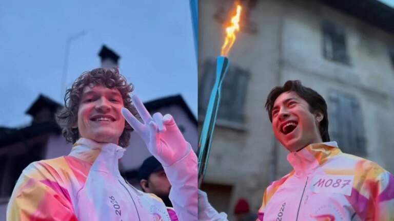 Connor Storrie and Hudson Williams Share Heartfelt Moment Lighting the Winter Olympics Torch in Italy