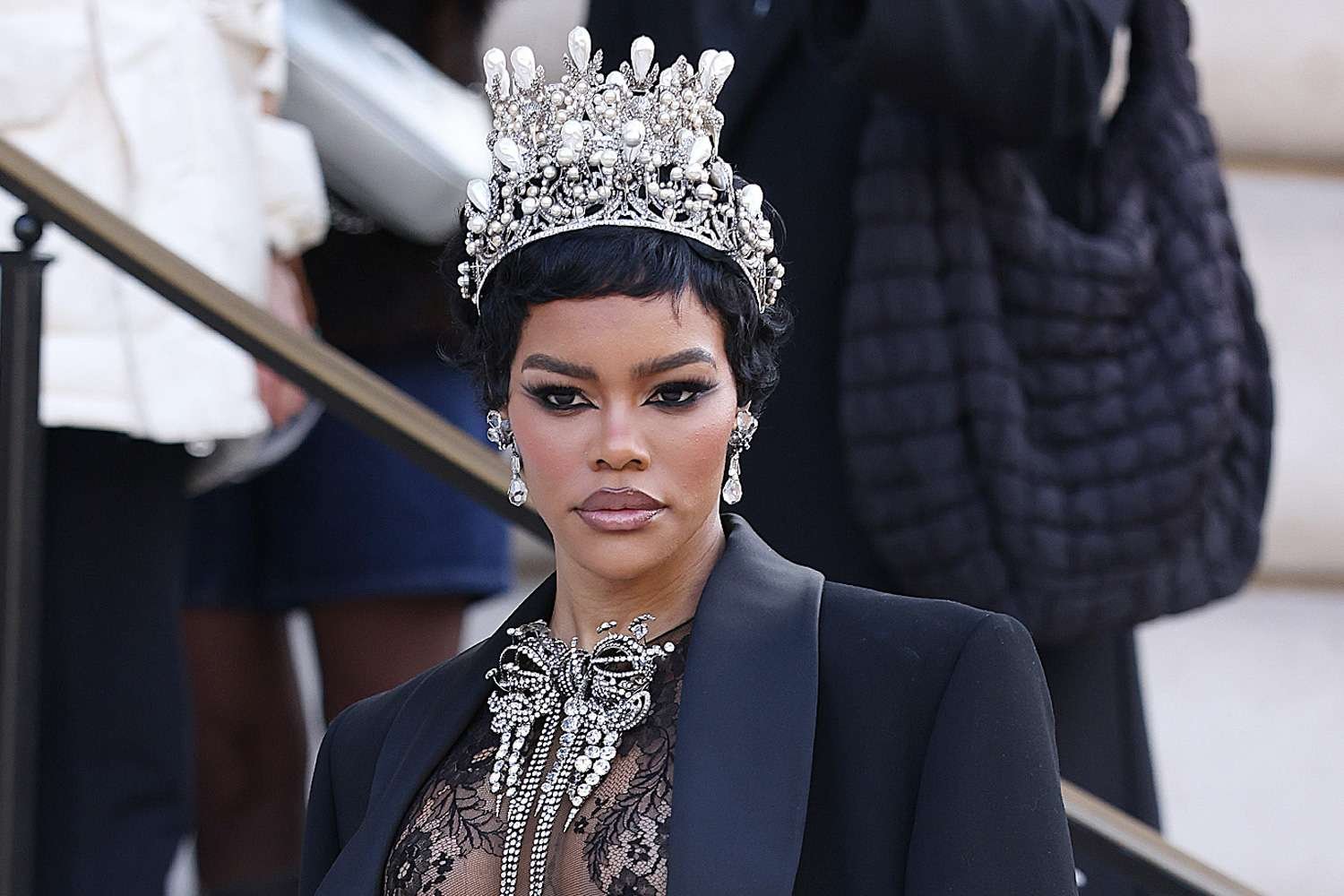 Teyana Taylor Dazzles in Sheer Lace and a Stunning Tiara at Paris Fashion Week