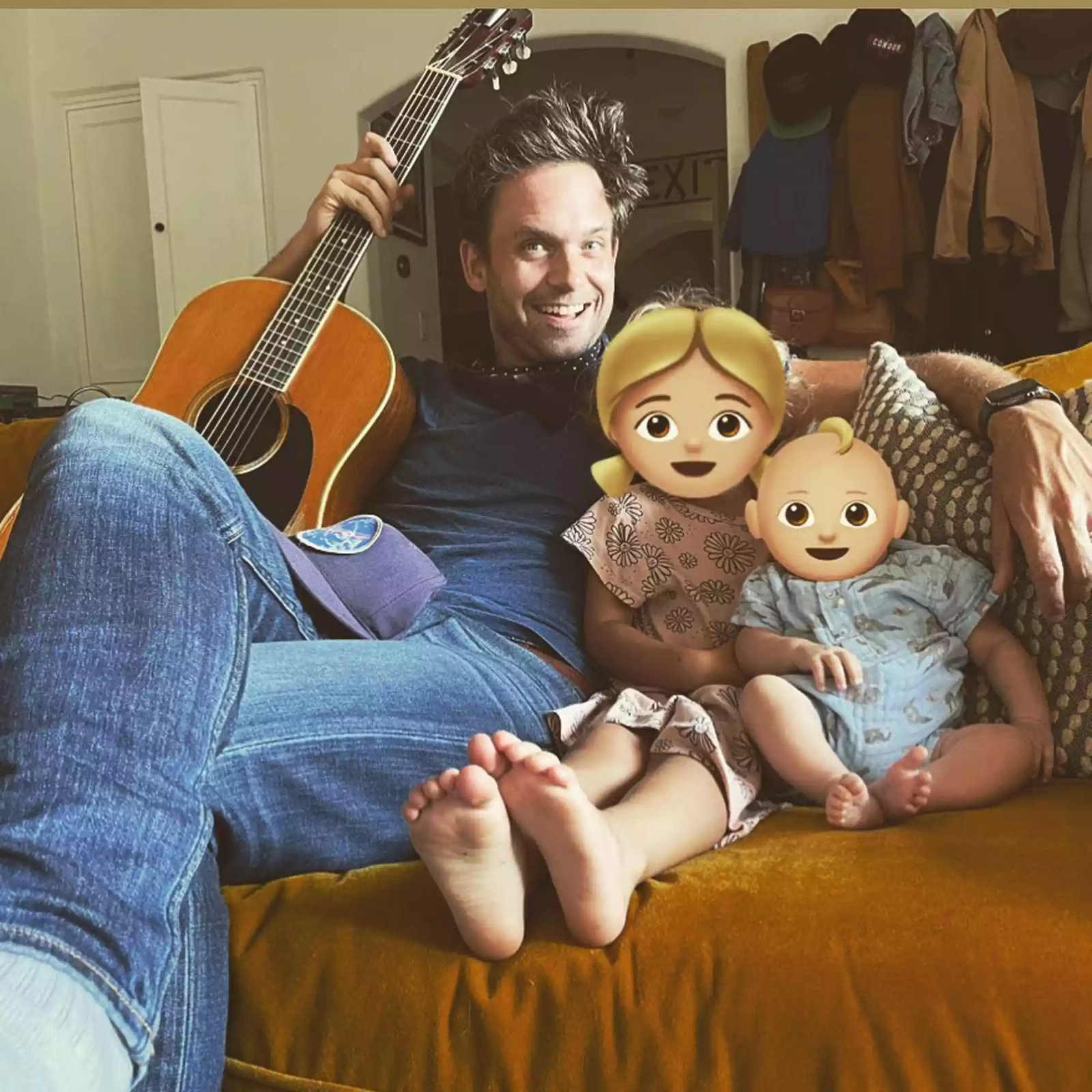 Patrick J. Adams and his kids Aurora and Elliot.