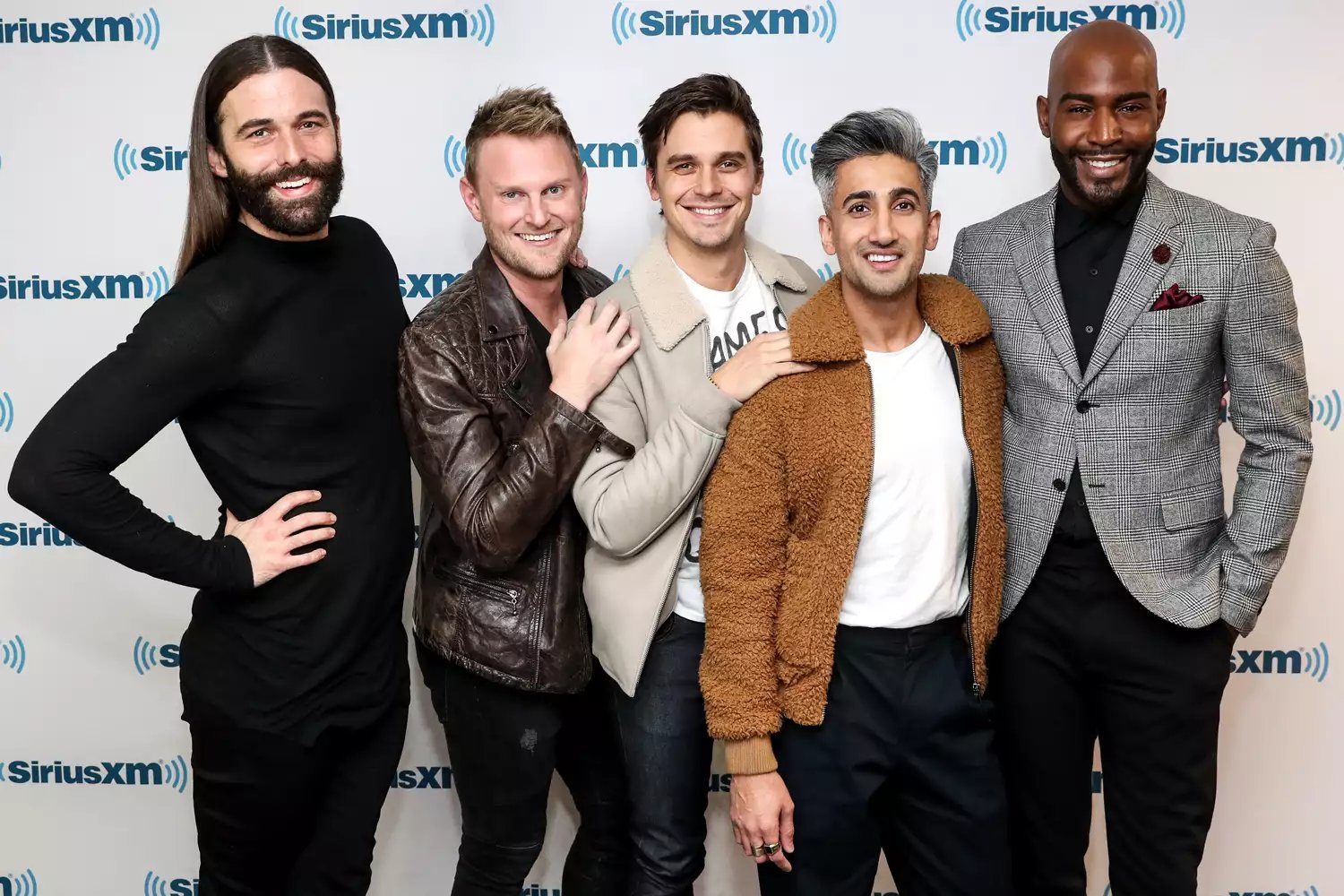 The cast of "Queer Eye for the Straight Guy" Jonathan Van Ness, Bobby Berk, Antoni Porowski, Tan France, and Karamo Brown visit SiriusXM Studios on January 29, 2018 in New York City