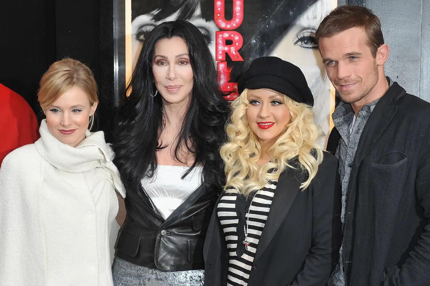 Kristen Bell, Cher, Christina Aguilera and Cam Gigandet attend the Burlesque Photocall
