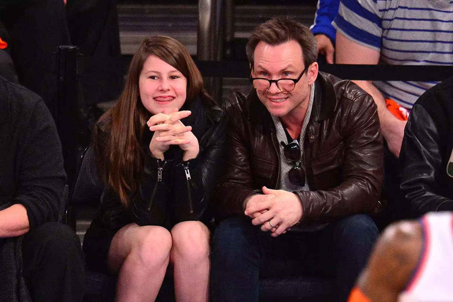 Christian Slater and daughter Eliana Sophia at the Toronto Raptors vs New York Knicks game on April 16, 2014.