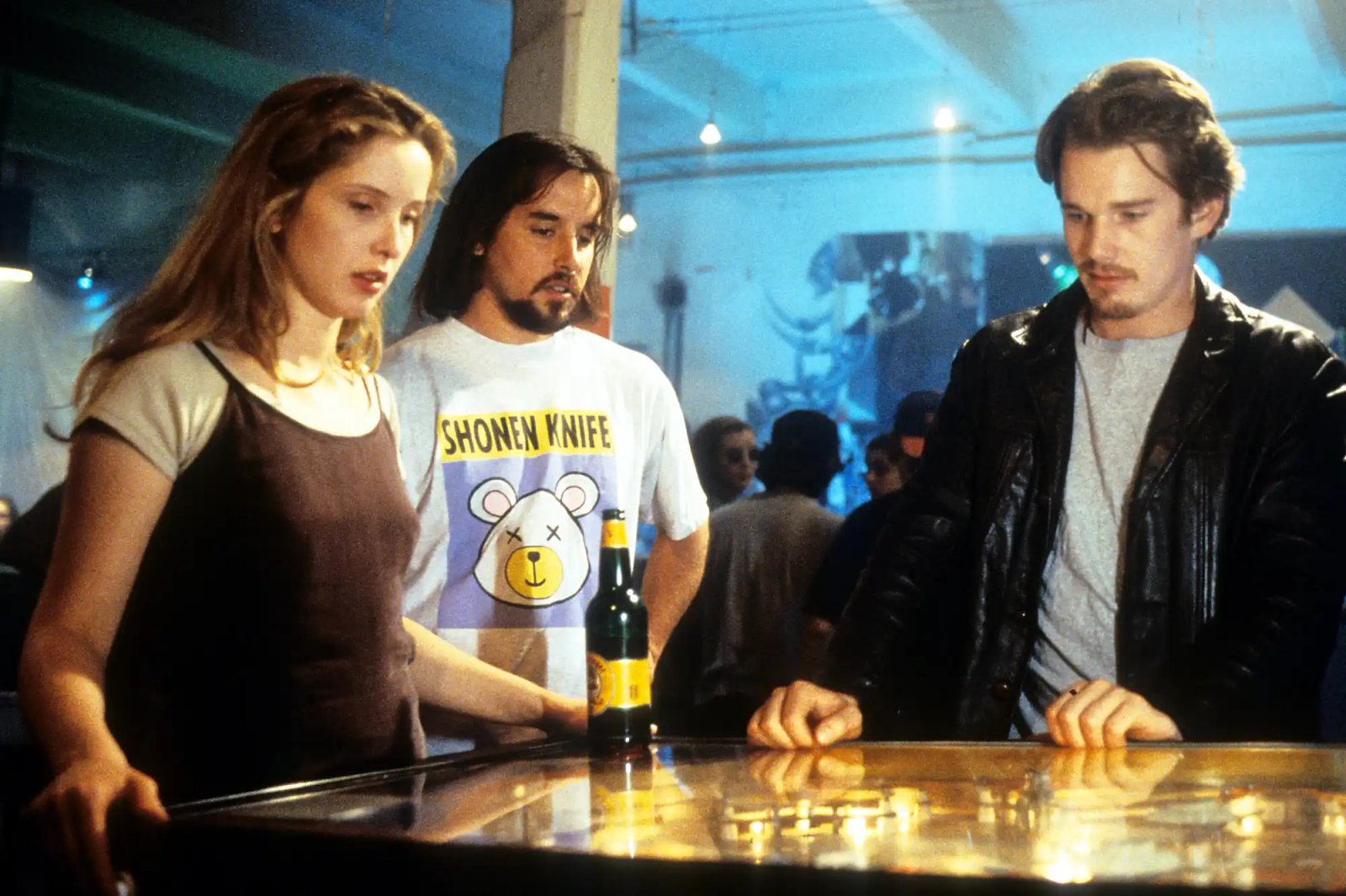 Julie Delpy, director Richard Linklater, and Ethan Hawke in between scenes