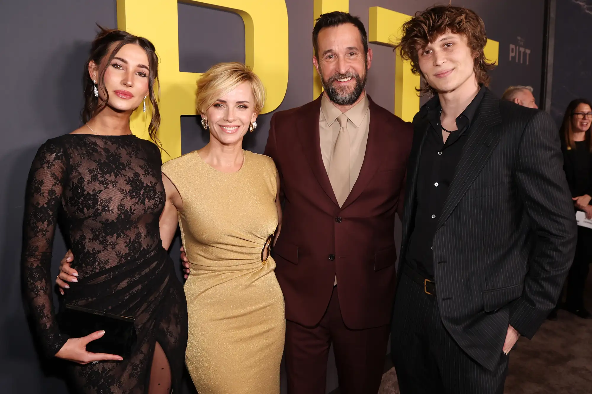 Auden Wyle, Sara Wyle, Noah Wyle and Owen Strasser Wyle at "The Pitt" Premiere on January 07, 2026 in Los Angeles, California.