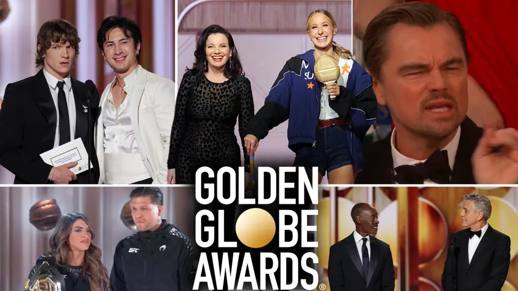 Highlights from the Golden Globes: Nikki Glaser's Take, Leo DiCaprio's Viral Moment, Clooney and Chalamet's Skit, CBS News Humors, UFC Promo Misstep, and More