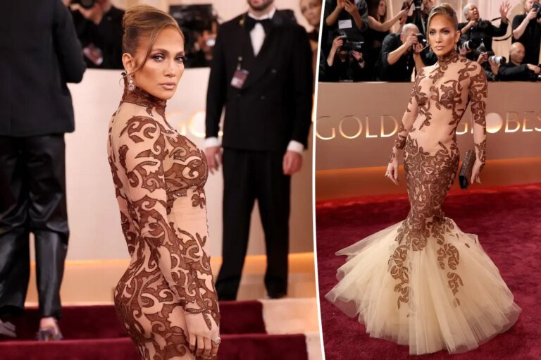 Jennifer Lopez Stuns in Sheer Mermaid Gown on the 2026 Golden Globes Red Carpet