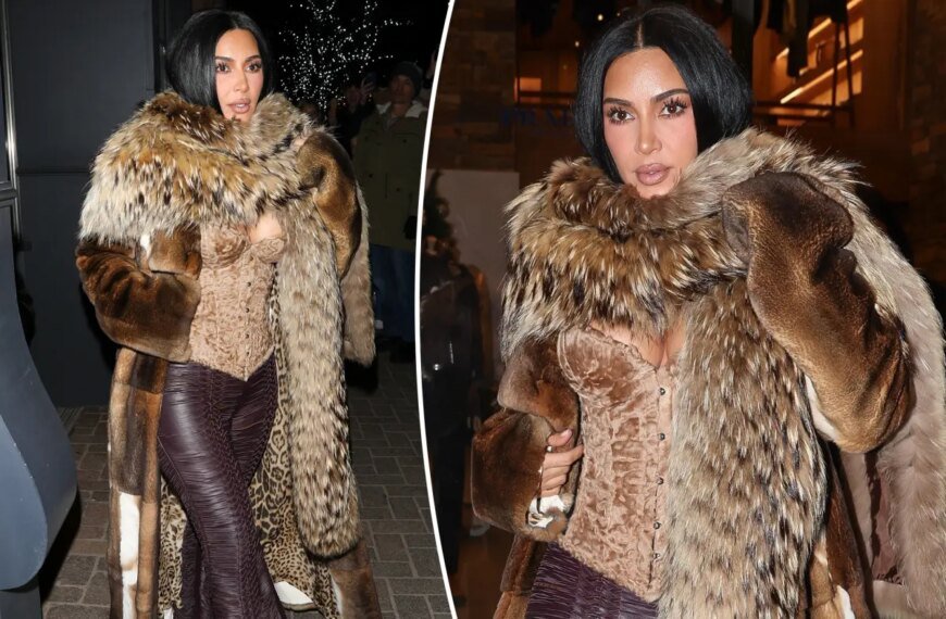 Kim Kardashian Stuns in Velvet Corset and Lace-Up Leather Pants During Aspen Getaway