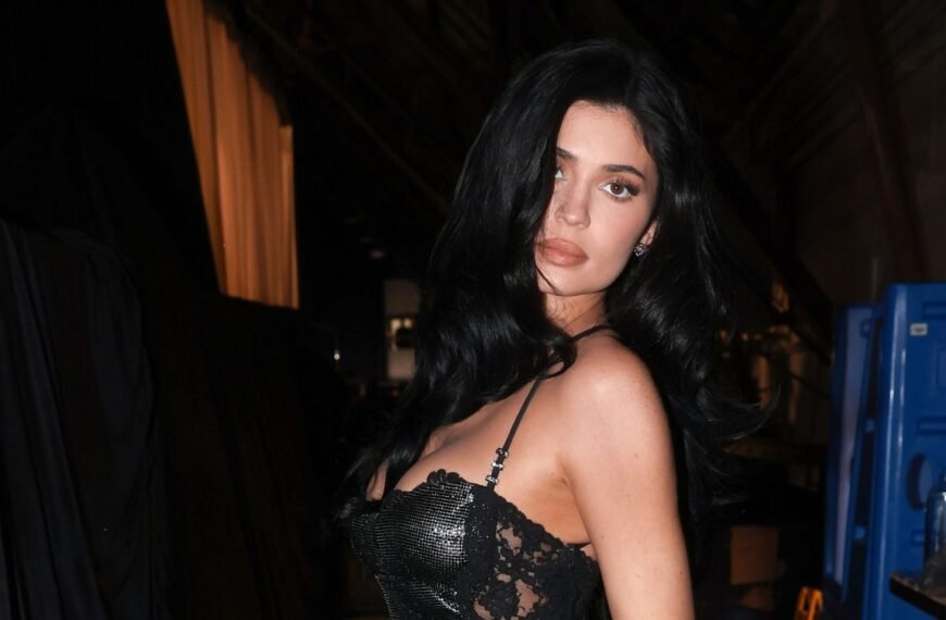 Kylie Jenner Stuns in a Red Halterneck Latex Dress and Vintage '80s Curls