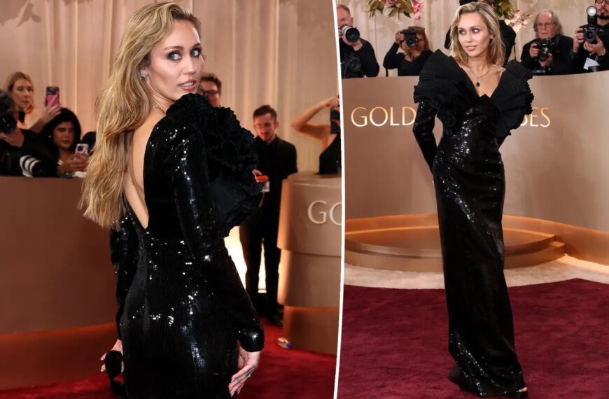 Miley Cyrus Stuns in Black Sequins and Stylish Shoulders at the 2026 Golden Globes