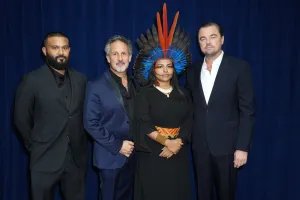 Executive producer Dax DaSilva, director Richard Ladkani, producer and protagonist Juma Xipaia and producer Leonardo DiCaprio attend the 'Yanuni' premiere at Tribeca Festival on June 14, 2025 in New York City.