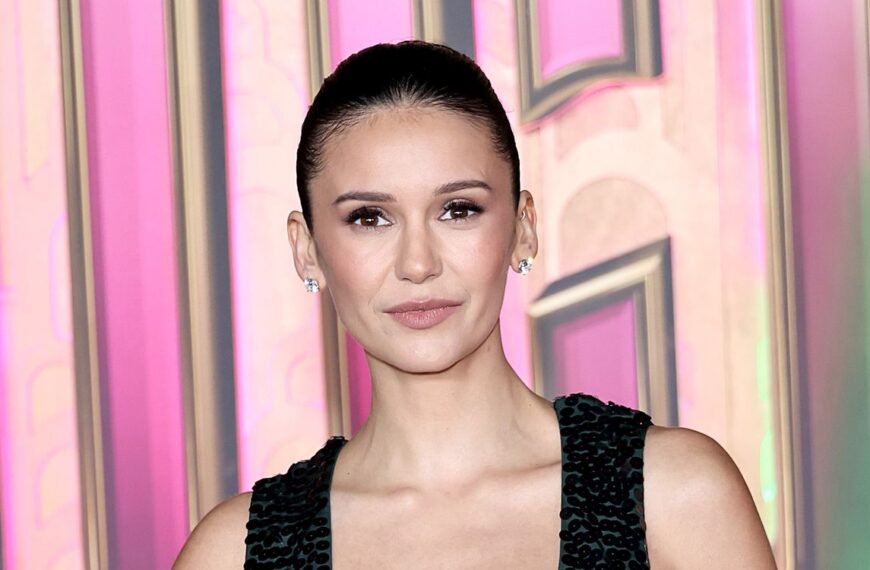 Nina Dobrev Celebrates Her 37th Birthday in a Chic Black Flared Catsuit
