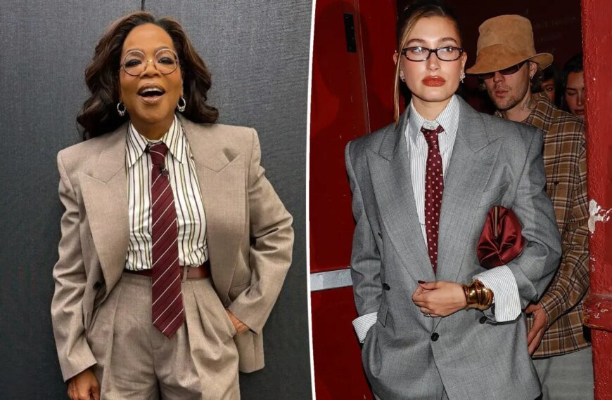 Oprah Tries Out Hailey Bieber's Stylish Suit and Tie