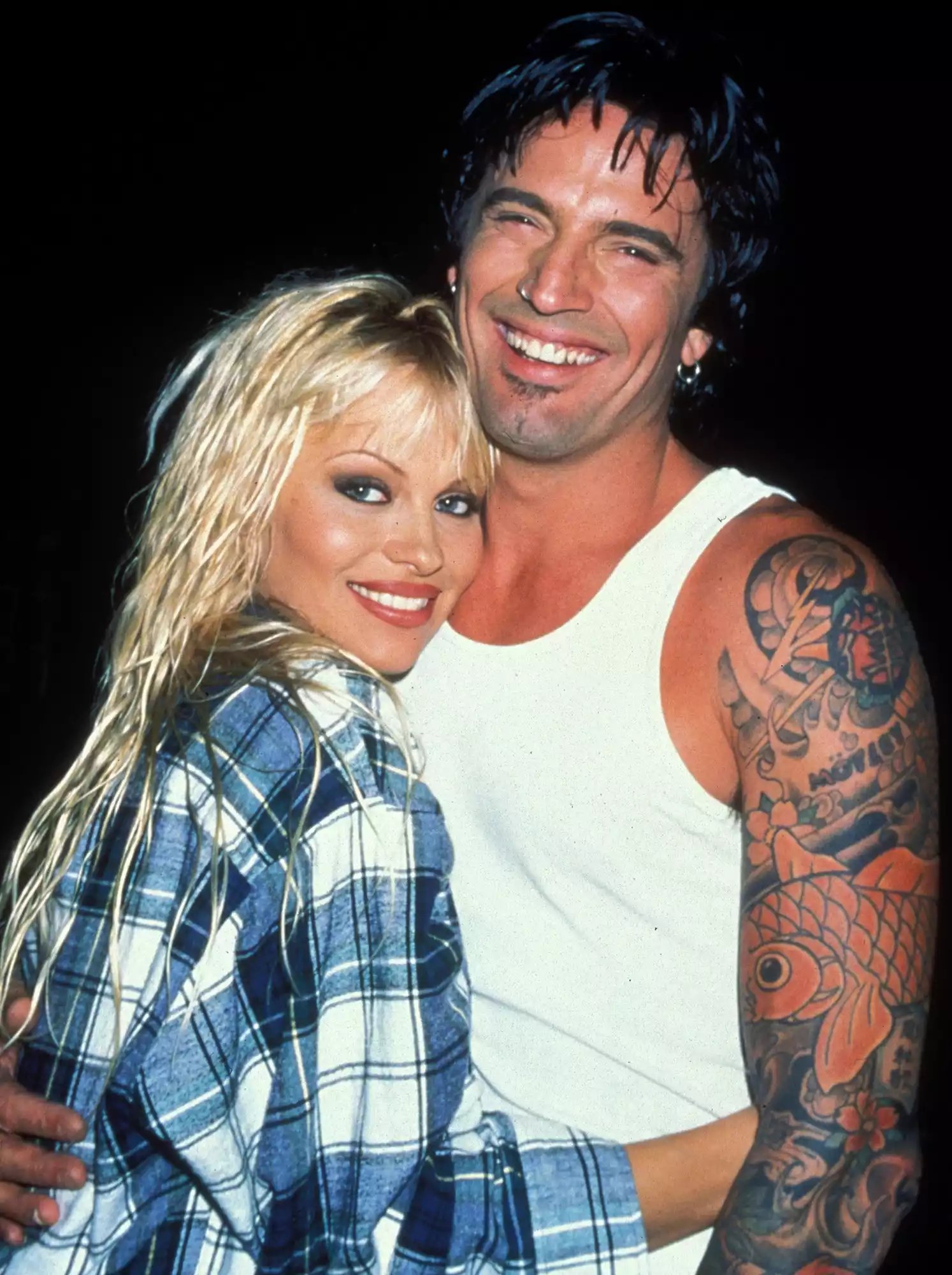 Pamela Anderson and Tommy Lee at the Planet Boom in North Hollywood, California in 1996.