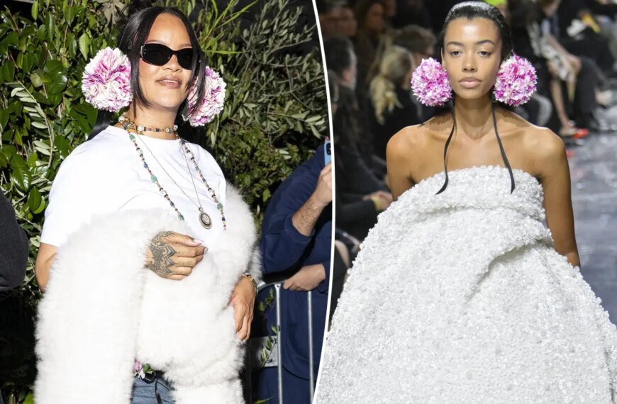Rihanna Shows Off Dior's Beautiful Flower Headpiece