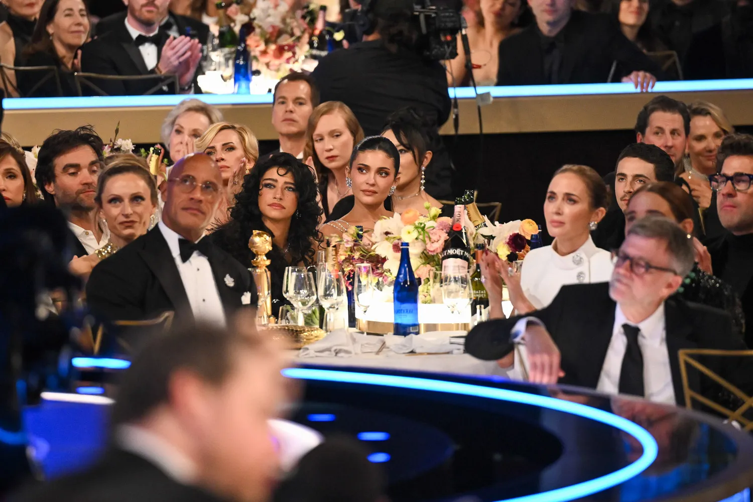 Dwayne Johnson, Odessa A'zion, Kylie Jenner, Emily Blunt, and Paul Thomas Anderson at the 83rd Annual Golden Globes held at The Beverly Hilton on January 11, 2026, in Beverly Hills, California.