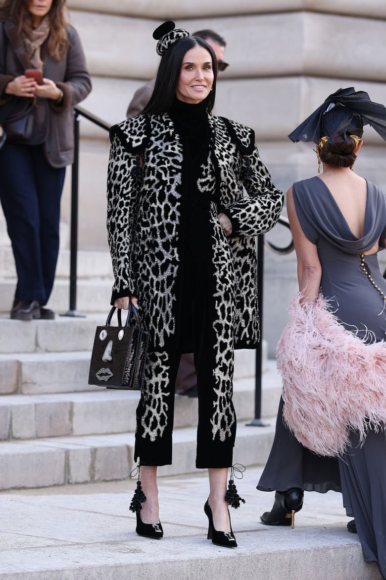 Demi Moore arrived at Schiaparelli's haute couture show in Paris earlier this week in full cheetah print.