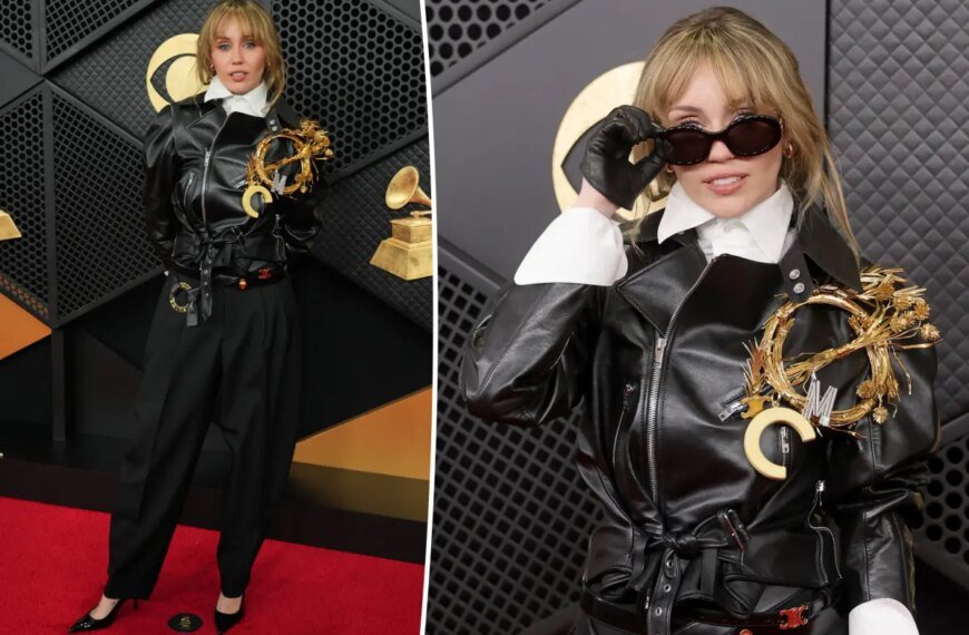 Miley Cyrus Stuns in Black Leather at the 2026 Grammys Red Carpet