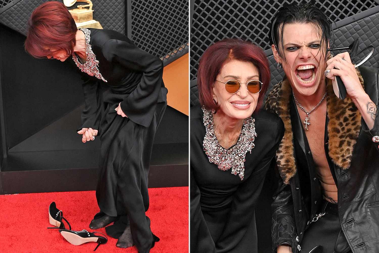 Yungblud Steps In to Help Sharon Osbourne After She Kicks Off Her Heels on the 2026 Grammys Red Carpet