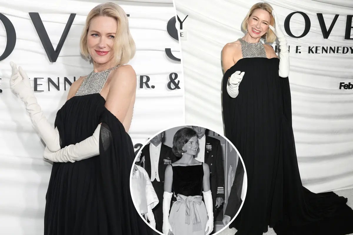 Naomi Watts Celebrates Jackie Kennedy's Style at the 'Love Story' Premiere in Chic Black and White