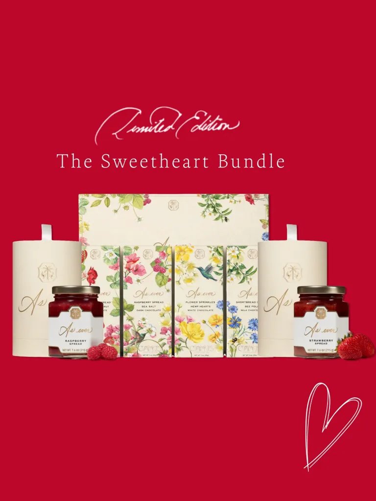 As Ever’s Sweetheart Bundle including jars of fruit spread and chocolate treats.