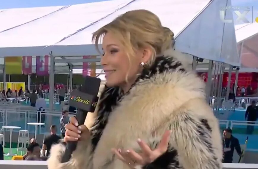 Elizabeth Banks Shows Off Erin Andrews' Viral Fur Coat and Pats-Inspired Nail Art During Super Bowl LX Pregame Coverage