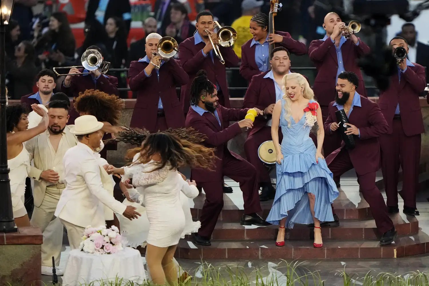 Lady Gaga perform onstage during the Apple Music Super Bowl LX Halftime Show at Levi's Stadium on February 8, 2026.