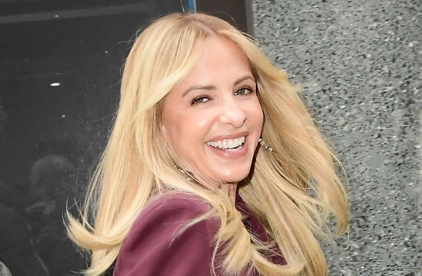 Sarah Michelle Gellar Stuns in Burgundy Lace Bra and Sheer Skirt Under a Blazer