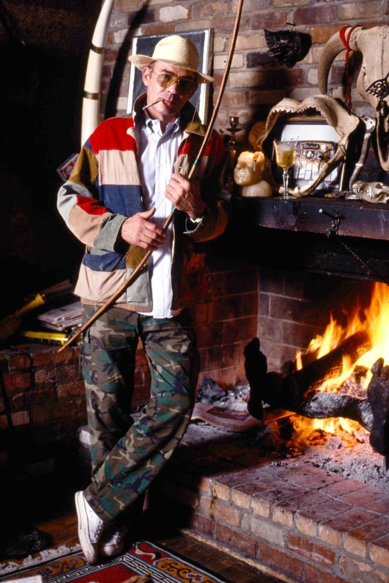Writer Hunter S. Thompson in his ranch house in Woody Creek, Aspen, Colorado in 1990.