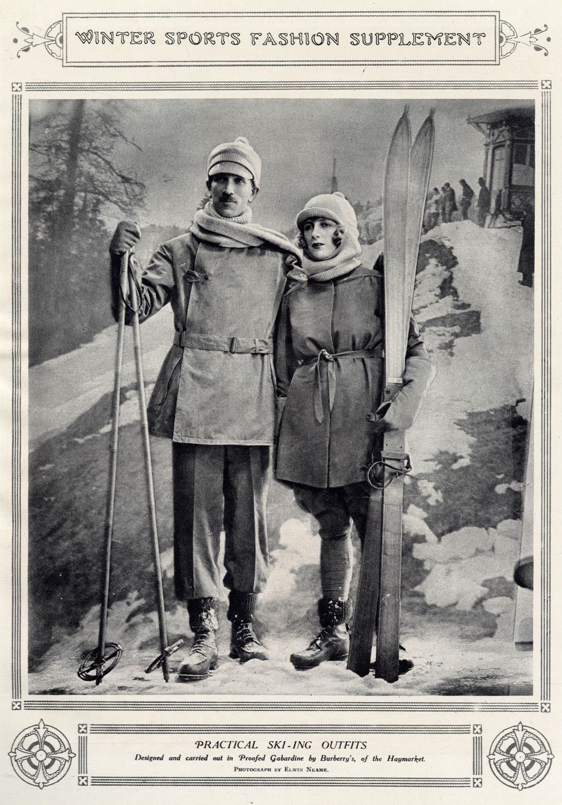 Burberry advertisement for skiing outfits in 1922.