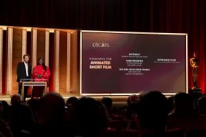 Lewis Pullman and Danielle Brooks announce the nominees for Animated Short Film during the 98th Oscar Nominations Announcement at Samuel Goldwyn Theater on January 22, 2026 in Beverly Hills, California.  (Photo by Kevin Winter/Getty Images)