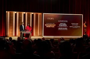 Lewis Pullman and Danielle Brooks announce the nominees for Documentary Short Film during the 98th Oscar Nominations Announcement at Samuel Goldwyn Theater on January 22, 2026 in Beverly Hills, California.