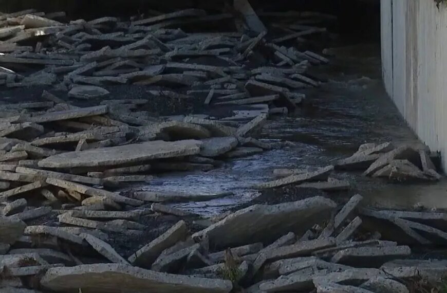 Concrete Pieces Break Loose from Santa Monica Channel in Storm