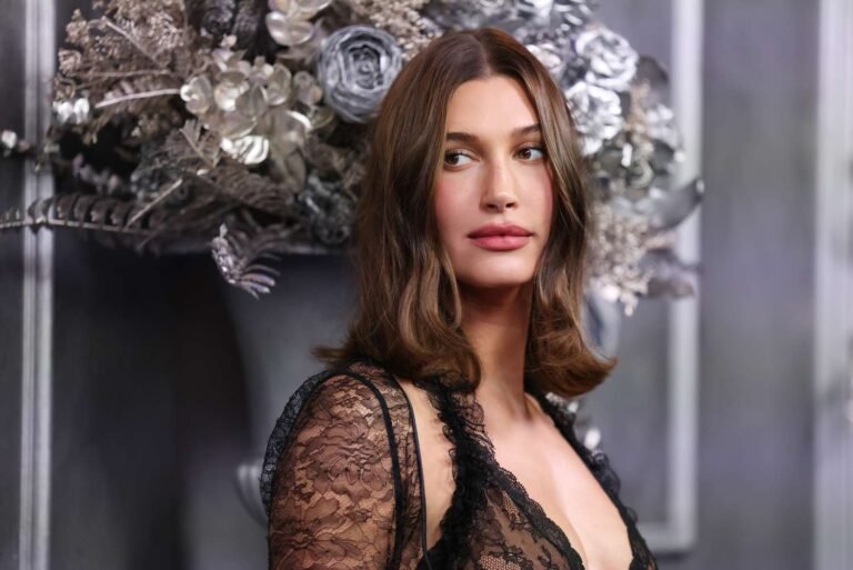 Hailey Bieber Rocks a Daring Sheer Dress with Stunning Lace Lingerie Details
