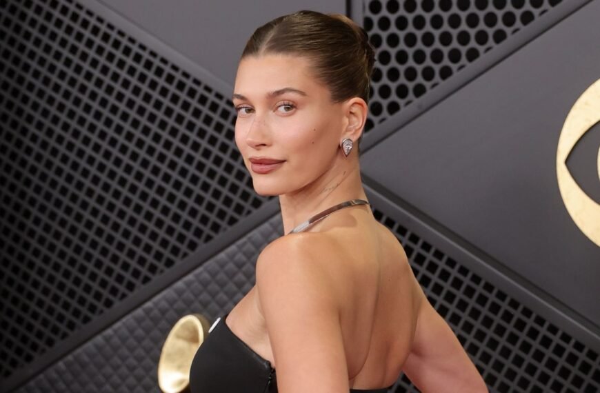 Hailey Bieber Stuns in a Plunging Micro Bra and Trendy Dad Shorts