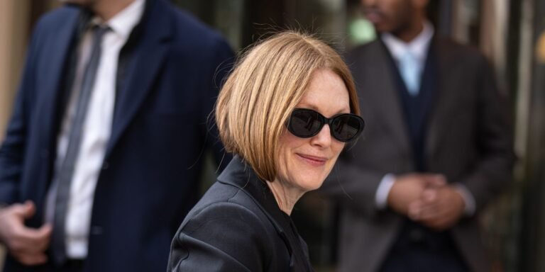 Julianne Moore’s Chic Style and '90s Sunglasses Bring Back Carolyn Bessette-Kennedy Vibes at Milan Fashion Week