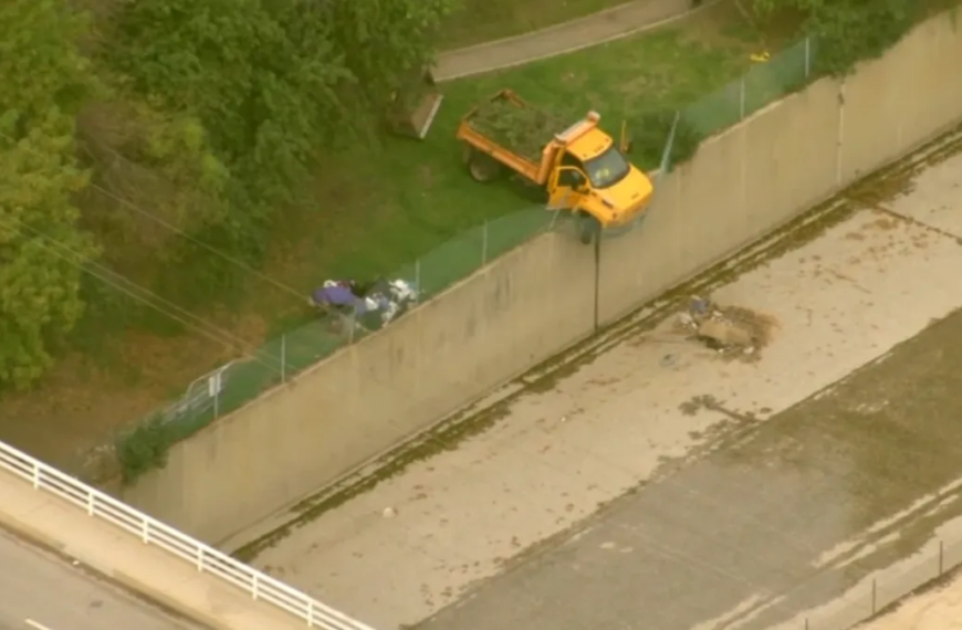 LA Truck Partially Hangs Over Flood Channel in Valley Village