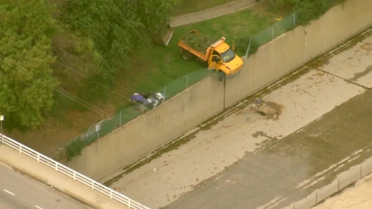 LA Truck Partially Hangs Over Flood Channel in Valley Village