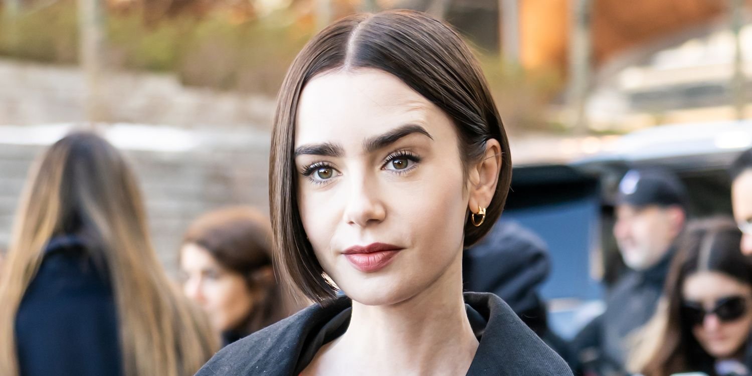 Lily Collins Stuns in a Bold Hot Pink Beaded Fringe Crop Top at New York Fashion Week