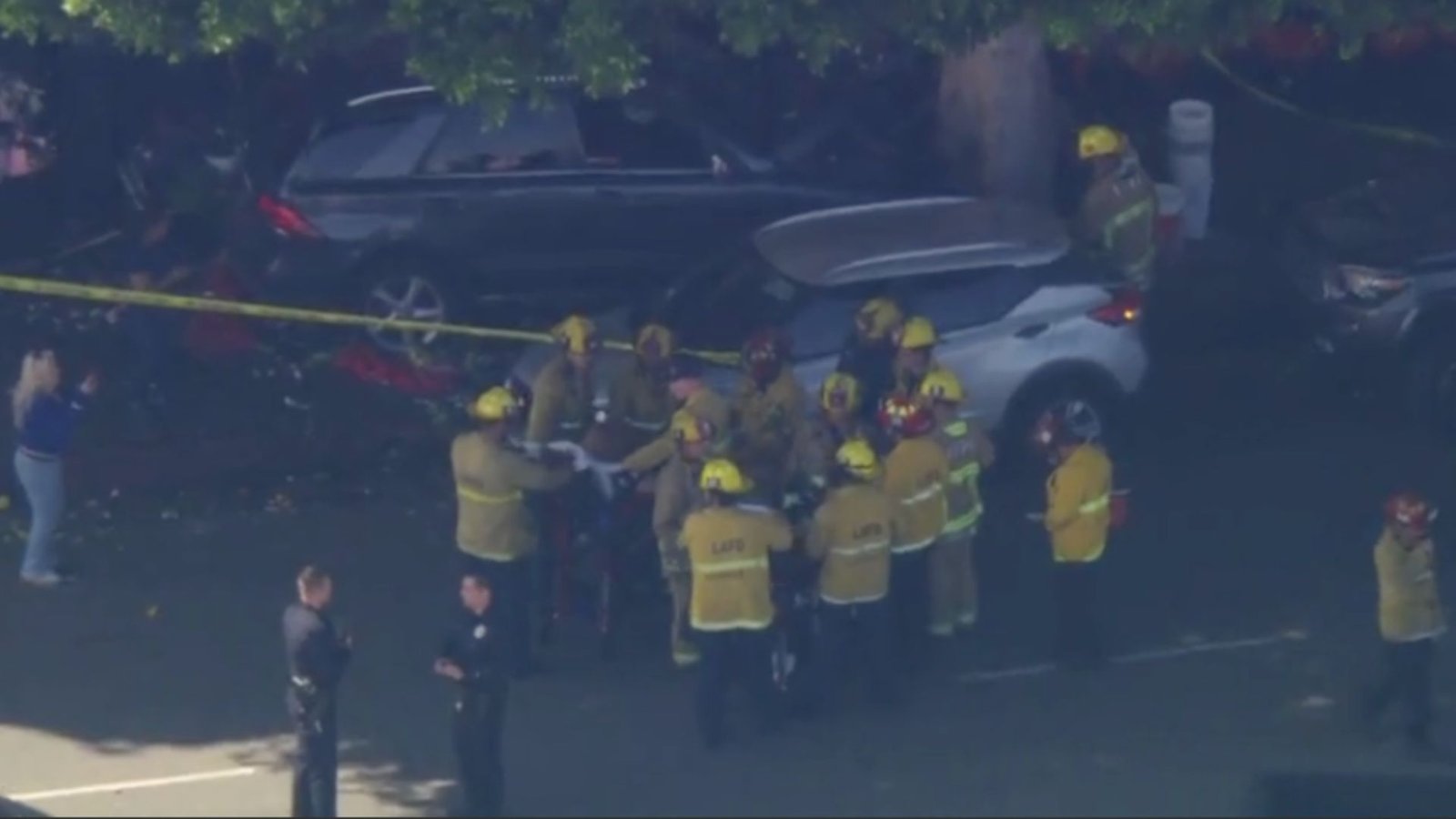 Six People Hurt When Car Hits Tree on Sidewalk in Downtown LA