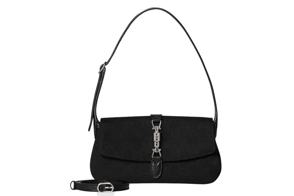 Black Gucci shoulder bag with silver hardware.