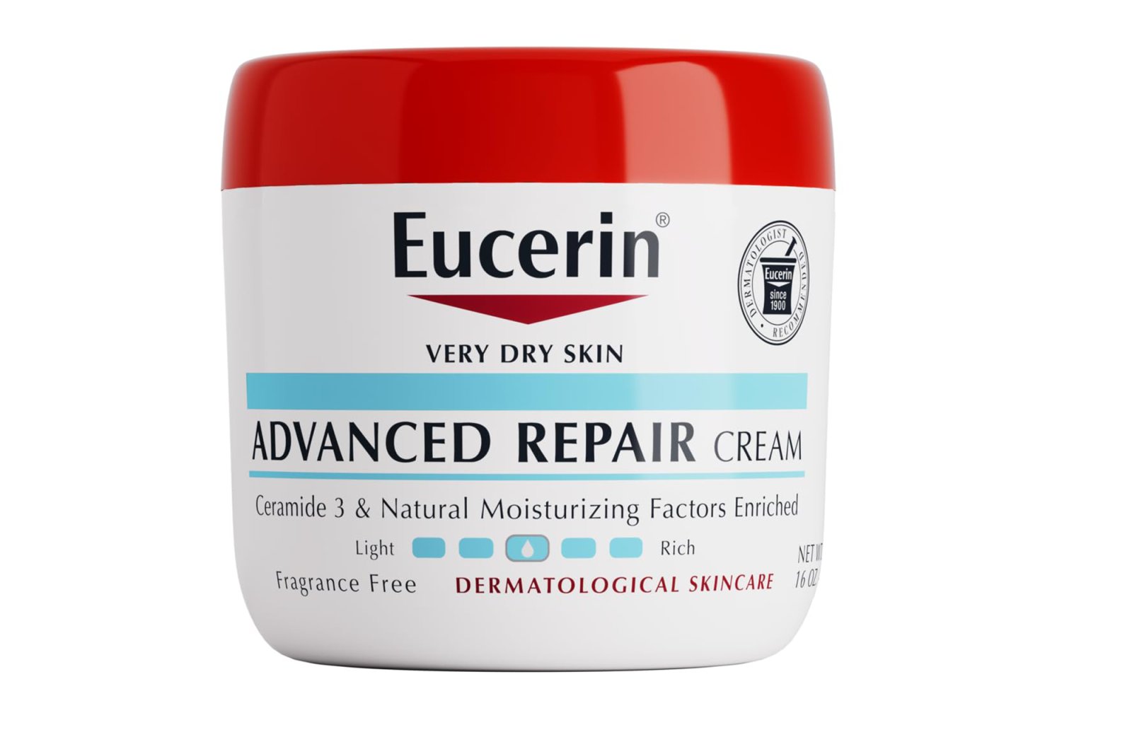 Eucerin Advanced Repair Cream for very dry skin.