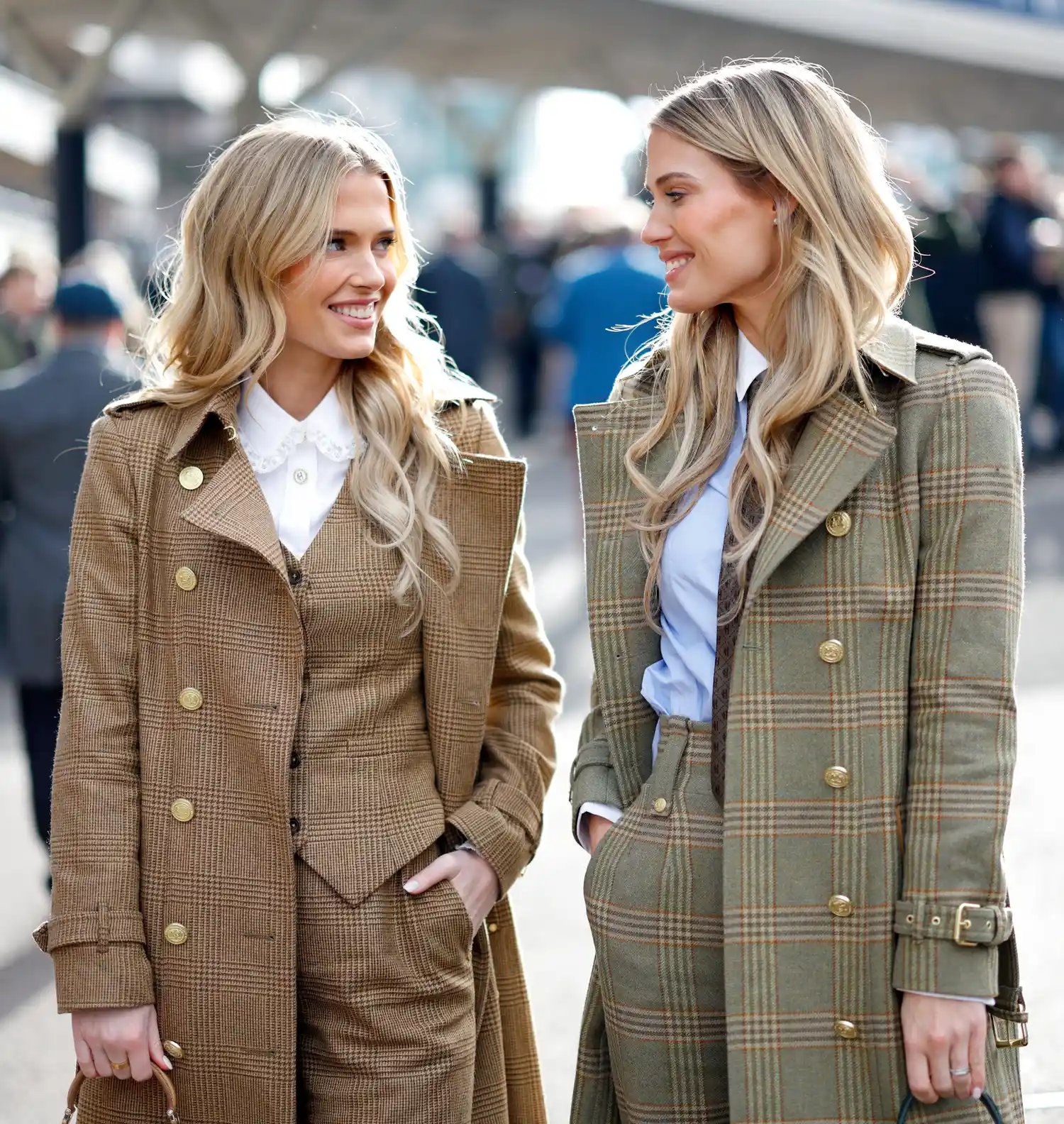 Lady Eliza and Amelia Spencer in tweed coats and matching suits