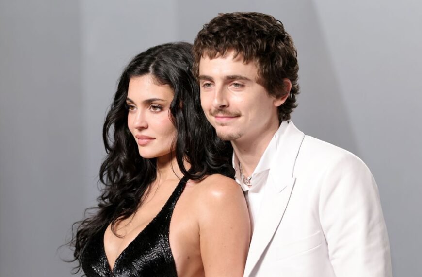 Kylie Jenner Stuns in a Stylish Cutout Dress with Feather Train at the Oscars After-Party with Timothée Chalamet