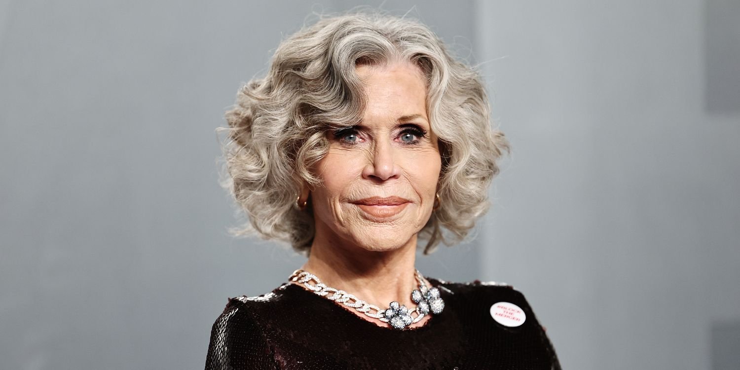 Jane Fonda, 88, Wears a Political Pin with Her Espresso Sequined Gown at the Oscars After-Party