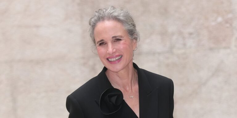 Andie MacDowell Changes Up Her Classic Gray Curls with a Fresh Updo in Milan