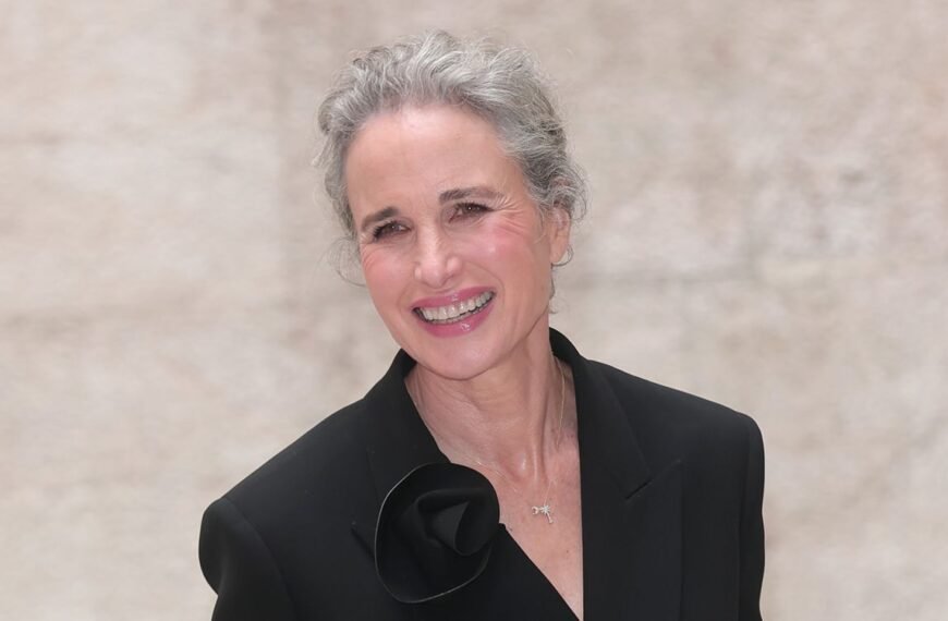 Andie MacDowell Changes Up Her Classic Gray Curls with a Fresh Updo in Milan